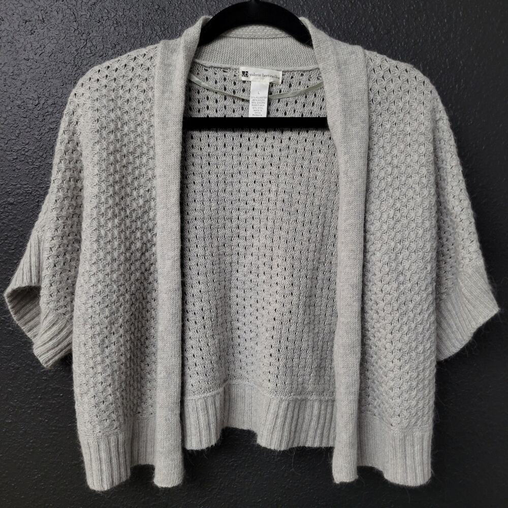 Valerie Bertinelli Cardigan Womens Large Rabbit Hair Wool Cropped Open Knit